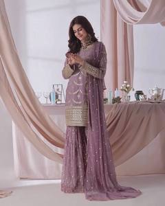 Purple Embroidered Faux Georgette Salwar Kameez Set for Women Pakistani Ethnic Wear for Wedding & Party Occasions - Product Image 3