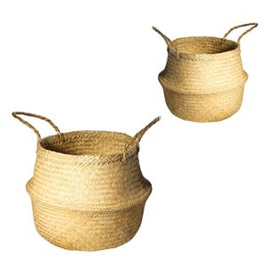 Decorative Handmade SEAGRASS <b>BELLY</b> <b>BASKETS</b> for Plant Pot Cover and Decor, Foldable Woven Home Storage Organizer - Product Image 1