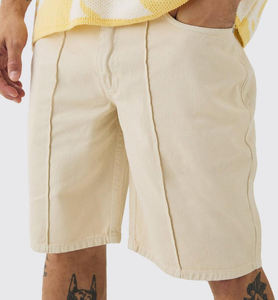 Shorts en coton beige personnalisés pour hommes avec logo sur le devant, vêtements décontractés, taille élastique, poches, tissu Oxford respirant - Product Image 5