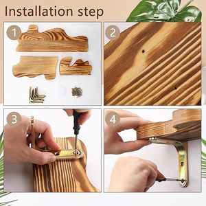 Estante Flotante Rústico con Borde Ondulado, Estantes de Madera con Borde Natural y Soportes Metálicos para Decoración del Hogar y Almacenamiento - Product Image 4
