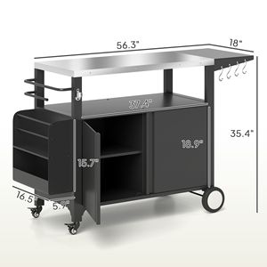 Tavolo Forno Pizza Mobile con Piano in Acciaio Inossidabile, Carrello Grill da Esterno con Tavolino Laterale Pieghevole e Ruote per Barbecue da Campeggio - Product Image 3