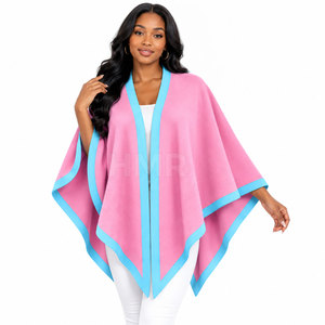 Châle en cachemire HMR Sorority Sisterhood respirant avec bordure rose et bleue, pull en laine et cachemire, poncho cardigan - Product Image 1