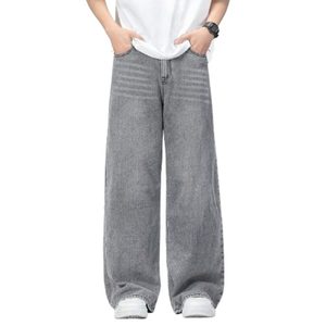 <b>Mens</b> Grey Straight Fit High <b>Waist</b> Denim <b>Jeans</b> Eco Friendly Breathable Street Wear Fashion Bottom Vintage Retro Style Size 28-<b>42</b> - Product Image 2