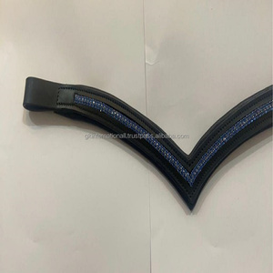 Bande de sourcils en cuir de vache softy, doublage vide, pour toutes les tailles personnalisées, avec 2 rangées de cristaux bleus transparents bling-bling, 1 pièce - Product Image 6