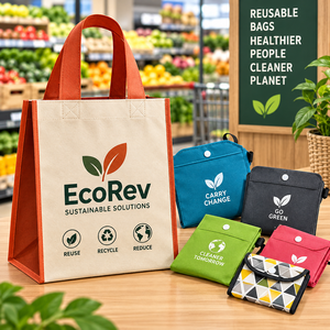 กระเป๋าหิ้วแบบใช้ซ้ำได้ EcoRev ผลิตจากผ้าไม่ถักทอ ลายใบไม้ พร้อมหูหิ้วยาวสำหรับธุรกิจและการช้อปปิ้ง - Product Image 6
