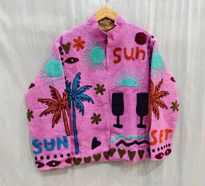 Sac fourre-tout de voyage matelassé à la main, multi-patchwork, le plus vendu, magnifique sac de shopping pour femme en tissu de coton fait main Kantha avec fermeture éclair pour la plage - Product Image 2