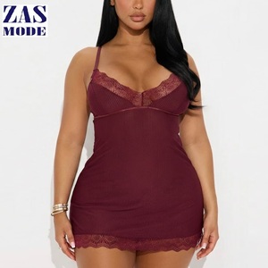 ชุดนอนผู้หญิงผ้าลูกไม้สีพื้นคุณภาพสูง แฟชั่นฤดูร้อน สวมใส่สบาย ระบายอากาศได้ดี ผลิตในบังกลาเทศ - Product Image 1