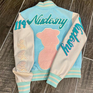 Veste de baseball pour homme, style streetwear, avec broderie, doublure en laine, manches rouge et blanc, prix de gros, hiver - Product Image 4