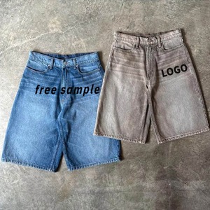 High Waist Men's Denim Shorts Light Wash Straight Leg Casual Summer Cotton Woven <b>Jeans</b> With Pockets - Product Image 3