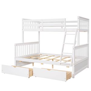 Letto a Castello Bianco con Letto Singolo Sopra e Letto Matrimoniale, con Scale e Due Cassetti Portaoggetti, Letti per Bambini Prodotto-LT000165AAK - Product Image 6