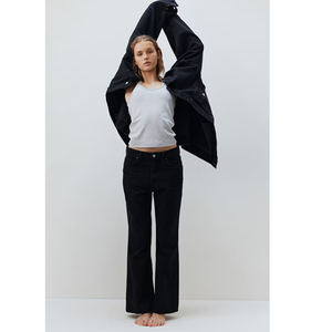 Chaqueta vaquera negra para mujer, estilo camionero, manga larga, cuello vuelto, cierre de botones, estilo otoñal, color liso, corte regular - Product Image 6