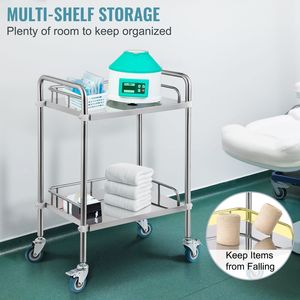 Carrello da Laboratorio a 2 Ripiani in Acciaio Inossidabile con Ruote Girevoli per Cliniche e Studi Dentistici - Product Image 3