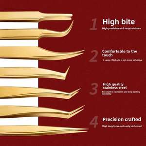 Pince à épiler professionnelle de haute précision en acier inoxydable, inclinée, antidérapante, avec clip doré, légère, manche confortable, luxe - Product Image 4