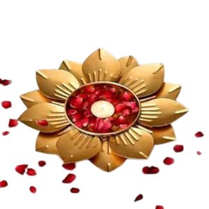 Custom Brass Finish Metal Lotus Urli <b>Floating</b> Diya Bowl Tealight <b>Candle</b> Holder Bulk Festive Home Decorative Flower Urli - Product Image 1