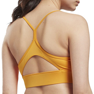 Soutien-gorge de sport jaune à col en V et bretelles spaghetti pour femme, maintien moyen, respirant, sans coutures, pour yoga et activités sportives, couleur unie - Product Image 6