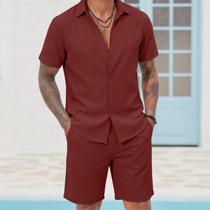 <b>Knitted</b> Plus Size Men's Clothing Men's Plus Size Breathable Shorts Shirt <b>Set</b> Two-Piece Summer Suit for Office - Product Image 4