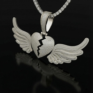 Pendentif Cœur Aile en Moissanite VVS, Testeur de Diamant Inclus, en Argent Sterling 925, Bijou Saint-Valentin Hip Hop pour Femme et Homme - Product Image 1