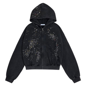 Sweat à capuche décontracté pour homme, à séchage rapide, respirant, en polaire, avec impression numérique, strass, écologique, coupe-vent, streetwear - Product Image 1