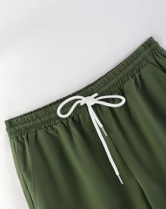 Men's Solid Color Short Sleeve Shirt Shorts Set Breathable Knitted Casual Summer Wear Quick Dry White Green Drawstring Pants - Product Image 5