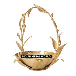 Gold Plated Metal Chocolate Bowl Handcrafted <b>Decorative</b> Serving Basket With <b>Twig</b> Handle For Wedding Centerpiece & Holiday Party - Product Image 3