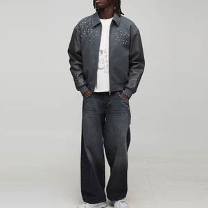 Blouson en cuir pour homme à manches longues avec fermeture éclair sur le devant, style motard, prix abordable, coupe classique, épais, pour l'hiver - Product Image 3