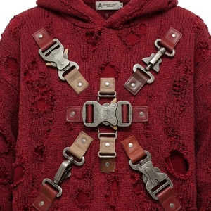 Sudadera con Capucha Premium para Hombre, Estilo Urbano, de Punto Desgastado, Oversize, con Cremallera, Bolsillos Laterales y Tirantes con Hebilla, 100% Algodón - Product Image 4