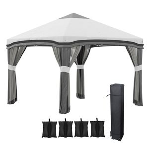 Gazebo Pop-up Grigio 10x10 con Rete, Pieghevole e Regolabile in Altezza, Include Borsa per il Trasporto e 4 Sacchi di Sabbia - Product Image 1