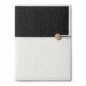 Carpeta Organizadora de Documentos Corporativos Ecológica de Yute Blanco y Negro Premium con Cierre de Botón - Product Image 1