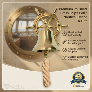 Cloche de porte nautique en laiton antique de 3 pouces, en forme de roue de bateau, avec support mural, décoration marine, finition dorée artisanale - Product Image 1