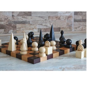 Jeu d'échecs en bois massif de qualité supérieure, pièces d'échecs géométriques nordiques modernes, grand jeu d'échecs en bois personnalisé pour adultes et enfants - Product Image 6