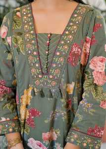 Traditional <b>Indian</b> Women's Green Cotton Quick Dry Digital Print Floral Lace Tussles Knee-Length <b>Kurta</b> Set Dupatta Regular Fit - Product Image 4