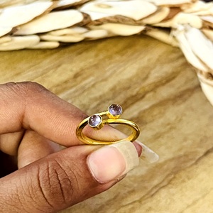 Trendy <b>Rose</b> <b>Quartz</b> <b>Rings</b> Minimalist Brass Jewelry Women 18k Gold Plated Dainty bypass Band Boho Swirl Design Wholesale/OEM/ODM - Product Image 6