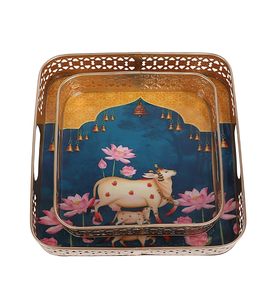 Plateau Pichwai en métal artisanal pour le service et la décoration, cadeau pour les festivals indiens, mariage, maison - Product Image 3