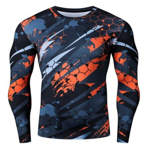 Men Full Sleeve <b>Compression</b> Rash Guard Sublimation Printed Quick Dry Polyester Athletic <b>Shirt</b> Orange <b>Black</b> Design - Product Image 1