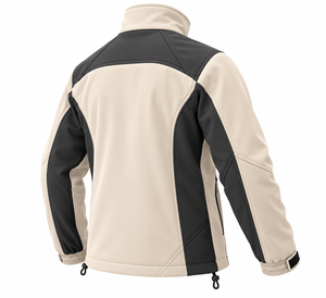 Chaqueta Softshell Personalizada para Hombre en Beige y Negro con Bloques de Color, Cuello Alto y Cierre de Cremallera, Casual, Resistente al Viento, OEM - Product Image 5