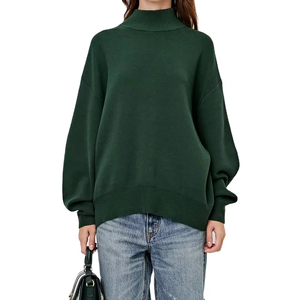 เสื้อสเวตเชิ้ตคอกลมโอเวอร์ไซส์สำหรับผู้หญิง สีพื้น ไหล่ตก แขนยาว ผ้าถัก ผ้าฝ้าย ใส่ได้ในฤดูใบไม้ร่วง - Product Image 6