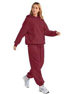 Conjunto deportivo de dos piezas para mujer, color granate/burdeos, sudadera con capucha extragrande y pantalones jogger, informal, de forro polar, para invierno, para el gimnasio. - Product Image 5