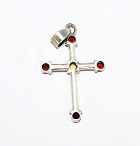 Pendentif vintage en argent sterling 925 certifié IGI avec grenat rouge feu et citrine, 1 1/2 pouce de long, bijou cadeau - Product Image 2