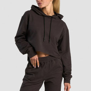 Hoodie court ample et léger personnalisé, lavable, avec coupe ajustée et effet usé, style streetwear pour femme, vente en gros - Product Image 1