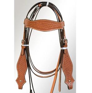 Cabezada, Pechopetral y Riendas de Cuero Tostado Estilo Western con Trenzado Artesanal y Diseño de Cabeza de Caballo, Marca LLT, Cómodos y Duraderos para Uso Ecuestre - Product Image 1