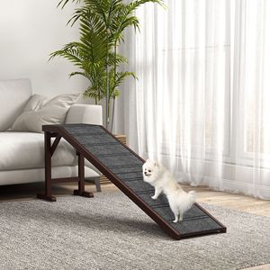 Rampa para Mascotas de Madera Maciza para Cama, 74 x 16 x 25 Pulgadas, Marrón, Escaleras para Perros con Alfombra Antideslizante, Accesorio de Plataforma para Sala de Estar - Product Image 2