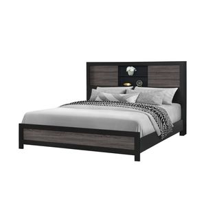 Letto matrimoniale SOLUTO imbottito con libreria grigia e nera, elegante set di mobili - Product Image 3