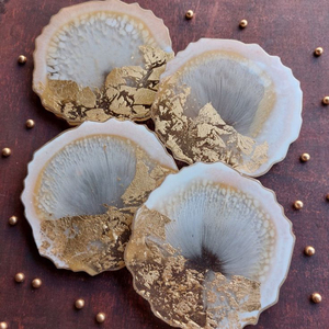 Handmade White And Gold Leaf Resin Coasters Set Heat Resistant Irregular Geode Shape Epoxy <b>Cup</b> <b>Mats</b> For Luxury Home Decor - Product Image 1