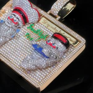 Collar con colgante de dije cubano de plata 925 chapado en rodio, con moissanita VVS y oro amarillo, estilo hip hop, personalizado y con incrustaciones de circonitas. - Product Image 6