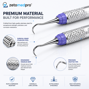 Premium Dental H3/<b>H4</b> Sickle Scaler Stainless Steel Professional Periodontal Scaling Instrument OEM Zetomed Pro - Product Image 3