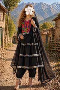 <b>Black</b> Gold Embroidered Lehenga Women Traditional Indian <b>Wedding</b> Floor Length Silk Loose Fit Ethnic Wear Afghani Kuchi <b>Dress</b> - Product Image 2