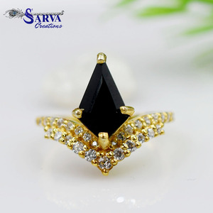 Bague en onyx noir naturel, argent sterling 925, zircon, plaqué or, élégante, classique, bague de fiançailles, bague de cocktail pour femmes - Product Image 3