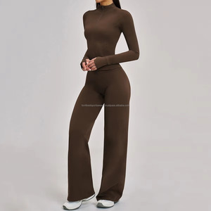 Ensemble de yoga pour femme FONILBEST – Haut dos nageur à col carré et pantalon long taille mi-haute de couleur unie, respirant en Spandex/Nylon - Product Image 6