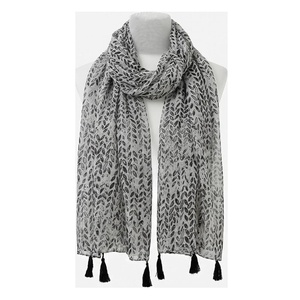 Pañuelo de Chifón para Mujer con Estampado de Hojas, Borlas Largas, Elegante, Multifuncional, Accesorio de Moda para Todas las Temporadas - Product Image 1