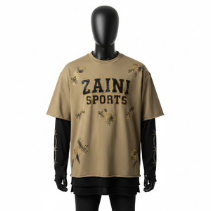 T-shirt homme en coton premium double couche, coupe ample, manches longues, logo imprimé en relief, 100% coton, coupe ample, imprimé. - Product Image 1